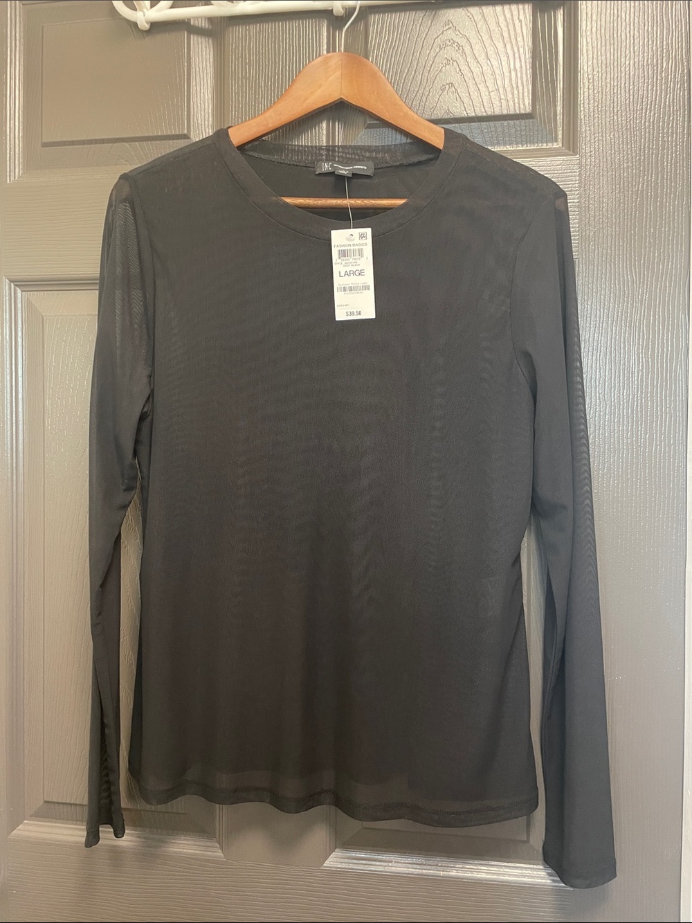INC Black Mesh Sheer Long Sleeve Blouse Sz L NWT